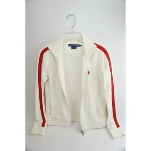 Ralph Lauren Golf Track Jacket Womens Small Cream Red Stripe Full Zip Excellent